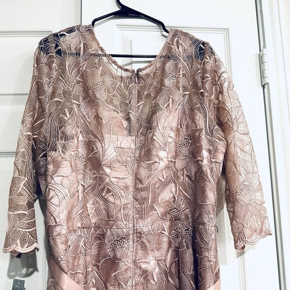 Dress Alex Evenings Lace flowers Dusty Rose Tea Length sz20 3/4 sleeves - Picture 7 of 12